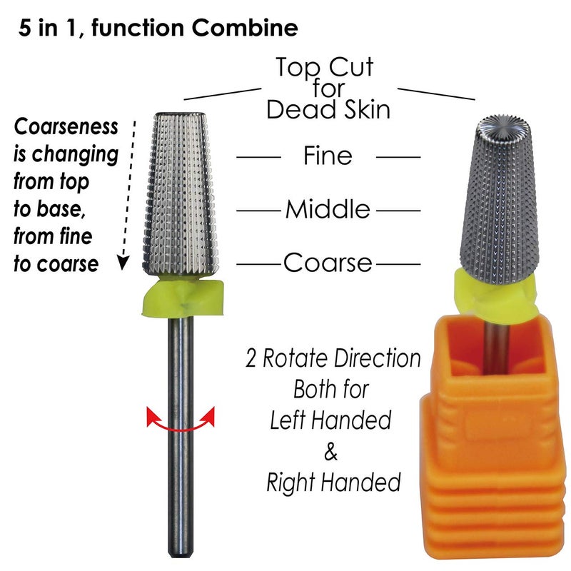 C & I C&I 5 in 1 Multi-function Tapered Shape Nail Drill, Professional Drill Bit for Nail Manicure Machine (XF) - Image 3